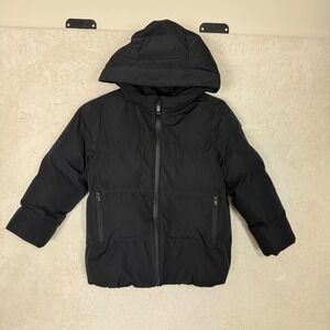 Zara Kids Water Repellent Puffer Coat with Hoodie Black Size 6-7 Lightweight